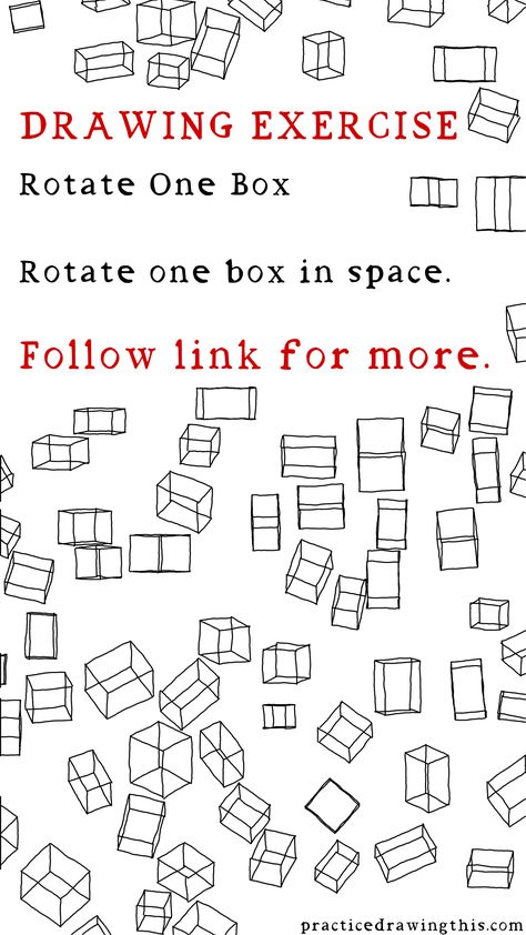 Box Rotation Drawing, Drawing Excercices, Box Method Drawing, Perspective Box Practice, Architecture Drawing Exercise, Perspective Exercises, Simple Isometric Drawing Exercises, Doodle Exercises, Drawing Practice Exercises