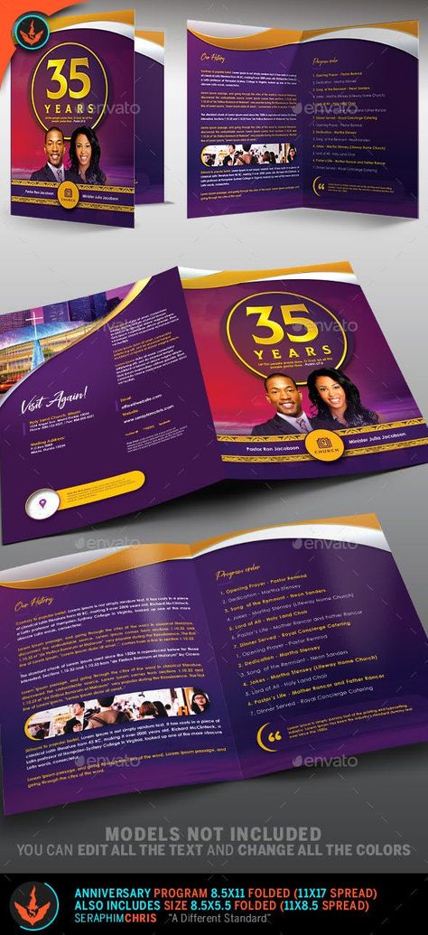 Royal Gold Lavender and White Church Anniversary Program by SeraphimChris Birthday Program Design, Gala Program Booklet Design, Church Brochure Cover Design, Program Booklet Design, Informational Brochure, Derby Gala, Church Brochures, Pastor Appreciation Day, Event Brochure