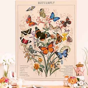 Retro Art Aesthetic, Butterfly Tapestry, Tapestry Flower, Tapestry For Bedroom, Living Room Tapestry, Cottagecore Room, Dorm Living Room, Flower Tapestry, Room Tapestry