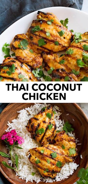 Thai Coconut Grilled Chicken - Favorite Recipes Paleo Thai Chicken, Coconut Marinated Chicken, Thai Recipes With Chicken, Thailand Chicken Recipes, Thai Meat Recipes, Quick Easy Thai Food, Dinner Ideas Thai Food, Thai Chicken With Coconut Milk, Healthy Chicken Thai Recipes