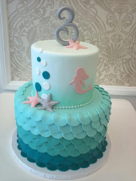 Ombre Mermaid Cake - by Nunuk @ CakesDecor.com - cake decorating website Mermaid Birthday Cakes, Ombre Cake, Mermaid Cakes, Boy Birthday Cake, Mermaid Birthday Party, Ocean Theme, Birthday Cake Kids, Girl Cakes, Mermaid Birthday