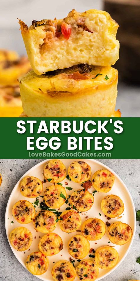 Save money and make these Starbucks Egg Bites at home for a flavorful start to your day! It's a delicious, nutritious breakfast/meal option. Egg Muffins Breakfast Starbucks, Make Egg Bites, Healthy Egg Bites, Healthier Appetizers, Breakfast Egg Bites, Fingerfood Recipes, Starbucks Egg Bites Recipe, Muffin Cups Recipes, Starbucks Breakfast