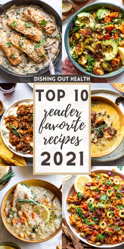 The top 10 reader favorite recipes from Dishing Out Health from 2021! These tried-and-true recipes were the most cooked, shared, and loved by readers all year long. You’ll find nourishing soups, meal prep-friendly lunches, and restaurant-quality weeknight dinners that are sure to satisfy.  via @https://www.pinterest.com/jamievespa/ Vegetarian Burrito Recipe, Honey Roasted Chickpeas, Dishing Out Health, Cooking Light Magazine, Cooking Light Recipes, Light Soups, Vegetarian Salads, Veggie Delight, Weekend Meals