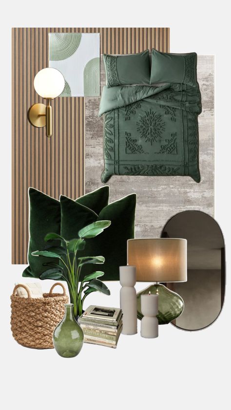 Bedroom inspiration Green Bedroom Mood Board, Green Inspo, Pisces Love, Bedroom Mood Board, Design Mood Board, Green Bedroom, Interior Design Mood Board, Mood Board Design, Bedroom Green