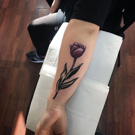 Tulip Tattoo Design, Tulips Tattoo, Purple Tattoo, Related Tattoos, Purple Tattoos, Tulip Tattoo, Belly Tattoos, Ribcage Tattoo, Beautiful Flower Tattoos