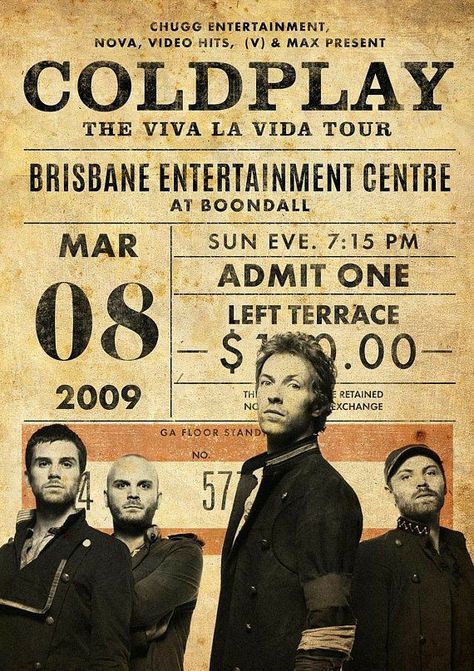 Coldplay Poster, Retro Pub, Concert Signs, Coldplay Concert, Music Concert Posters, Vintage Concert Posters, Vintage Music Posters, Viva La Vida, Goodfellas