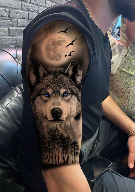 Half Sleeve Tattoos For Men, Wolf Tattoo Forearm, Howling Wolf Tattoo, Lone Wolf Tattoo, Wolf Tattoos For Women, Wolf Sleeve, Sleeve Tattoos For Men, Cute Tattoo Ideas, Wolf Tattoos Men