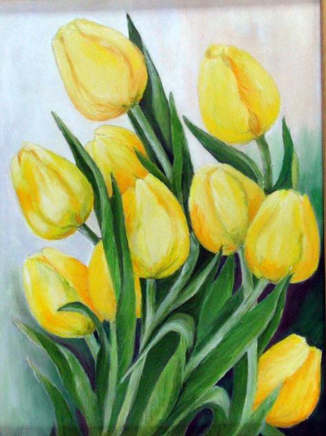 Tulips In A Vase, Boho Art Painting, Cute Easy Paintings, Canvas Art Painting Acrylic, Easy Flower Drawings, Easter Paintings, Blue Flower Painting, Tulip Painting, Easy Acrylic Painting