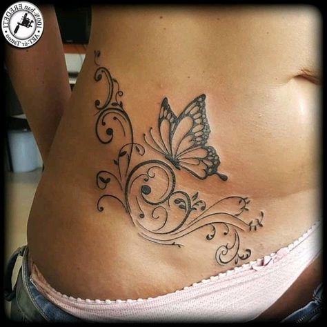 Lower Stomach Tattoos For Women, Lower Belly Tattoos, Stomach Tattoos Women, Waist Tattoos, Tattoos To Cover Scars, Belly Tattoos, Butterfly Tattoos For Women, Hip Tattoos Women, Simple Tattoo Designs