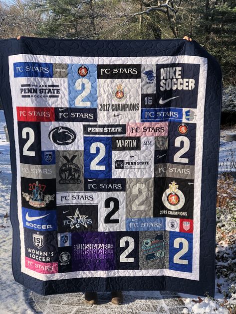 JLB Custom Quilts Jersey Ideas, Jersey Quilt, Usa Soccer, Memory Quilt, Custom Quilts, Penn State, Get To Know Me, Quilt Ideas, I Am Happy