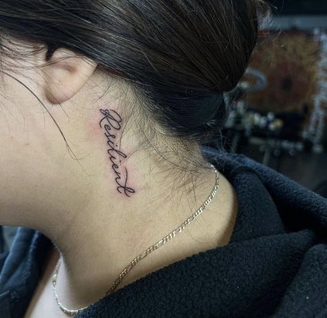 Ear Word Tattoo, Back Ear Tattoo, Word Tattoo Designs, Word Tattoo, Neck Tattoos, Fun Questions To Ask, Mom Tattoos, Tattoo S, At Peace