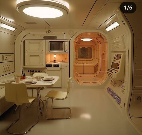 Bedroom Cyberpunk, Sci Fi Interior Design, Spaceship Aesthetic, Sci Fi House, Scifi Interior, Sci Fi Aesthetic, Cassette Futurism, Spaceship Interior, Retro Interior Design