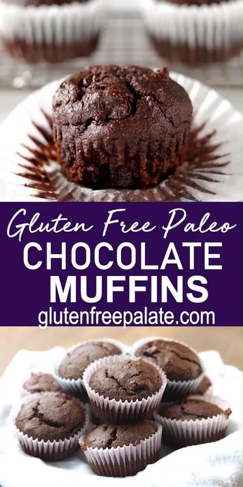 These Grain-Free, Gluten-Free Chocolate Muffins are scrumptious. They are also dairy-free and refined sugar-free making them Paleo friendly. You are going to love these paleo chocolate muffins! Paleo Chocolate Muffins, Gluten Free Chocolate Muffins, Chocolate Peanut Butter Muffins, Muffins Blueberry, Delicious Muffins, Peanut Butter Muffins, Morning Glory Muffins, Chocolate Muffin Recipe, Double Chocolate Muffins