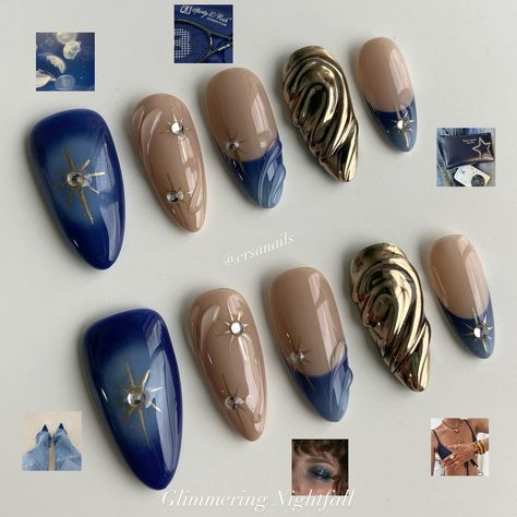 Which set is your vibe?💅🏻 ᡣ𐭩 •｡ꪆৎ ˚⋅ New designs dropping🫶🏻🫶🏻🫶🏻Featuring timeless beige🧁+ glittery pink🎀+ navy blue🦋 Get yours today on ersanails.com #pressonnails #pressons #diynails #nailinspo Navy And Beige Nails, Navy Nail Designs, Navy Nails Design, Navy Blue Nail Designs, Navy Nails, Navy Blue Nails, Beige Nails, Blue Nail Designs, Blue Nail