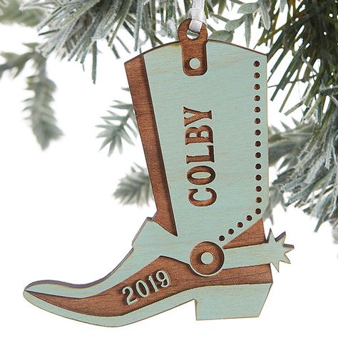 Western Christmas Gifts, Stain Wood, Country Fan, Miniature Printables, Custom Ornaments, Blue Stain, Western Christmas, Alder Wood, Western Boot