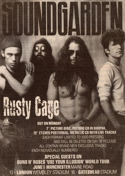 Soundgarden Poster, Rusty Cage, Nirvana Quotes Lyrics, Nirvana Lyrics, Sound Garden, Garden Poster, Temple Of The Dog, Poster Room, Alice In Chains