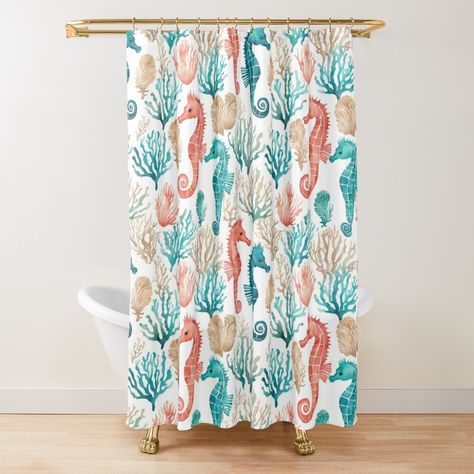 Get my art printed on awesome products. Support me at Redbubble #RBandME: https://www.redbubble.com/i/shower-curtain/Teal-Orange-Starfish-Beachy-Seahorse-Pattern-by-SeaStarAlex/164509482.YH6LW?asc=u Orange Starfish, Seahorse Pattern, Pattern Shower Curtain, Teal Orange, Patterned Shower Curtain, Curtains For Sale, Sealife, Starfish, Shower Curtains