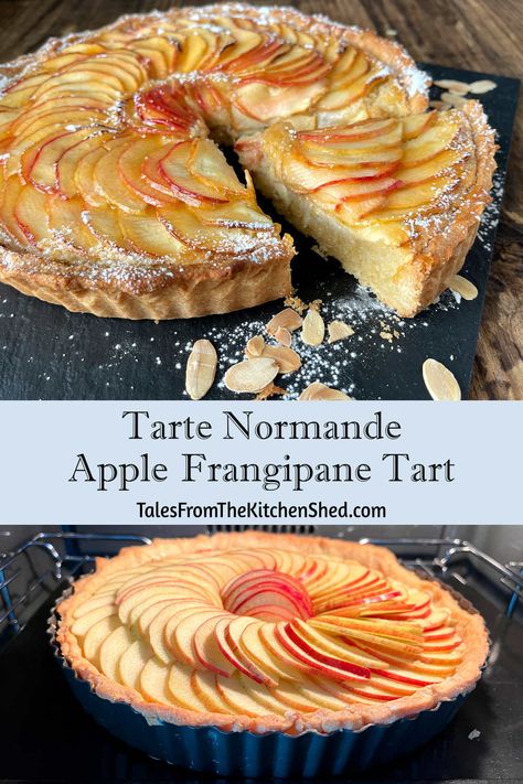 Apple Pie Thanksgiving, Thanksgiving Fruit Tart, French Tarts Desserts, Tart Normande Recipe, Easy Frangipane Recipe, French Tart Recipes, Apple Tarts Recipe Easy, Apple Almond Tart Recipe, Apple Almond Tart