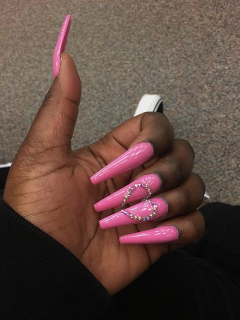 Nails Pink Coffin, Long Nails Pink, Diamond Pink Nails, Extra Long Nails, Pink Coffin, Nail Decor, Pink Glitter Nails, Nail Stencils, Nail Prices