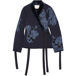 3.1 Phillip Lim Floral-appliquéd velvet-trimmed cotton jacket Kimono Outfits, Floral Print Jacket, Oversized Clothes, Floral Print Kimono, Fashion Week 2016, Open Front Jacket, Sanya, Cotton Kimono, Floral Jacket