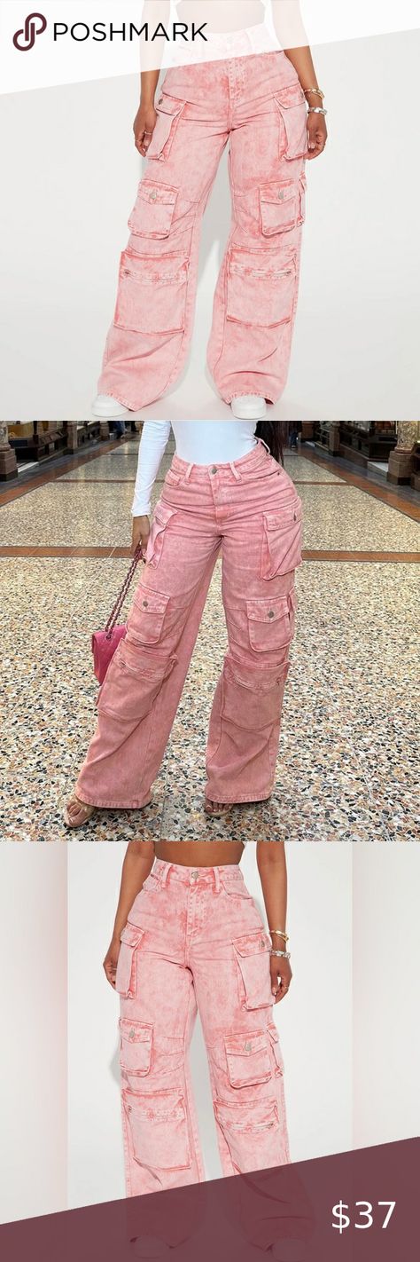 •Lily• Pink High Rose Cargo Jeans Pink Jeans, Cargo Jeans, Jeans Shop, Wide Leg, Loose Fitting, High Rise, Lily, Outfit Inspo, Plus Fashion