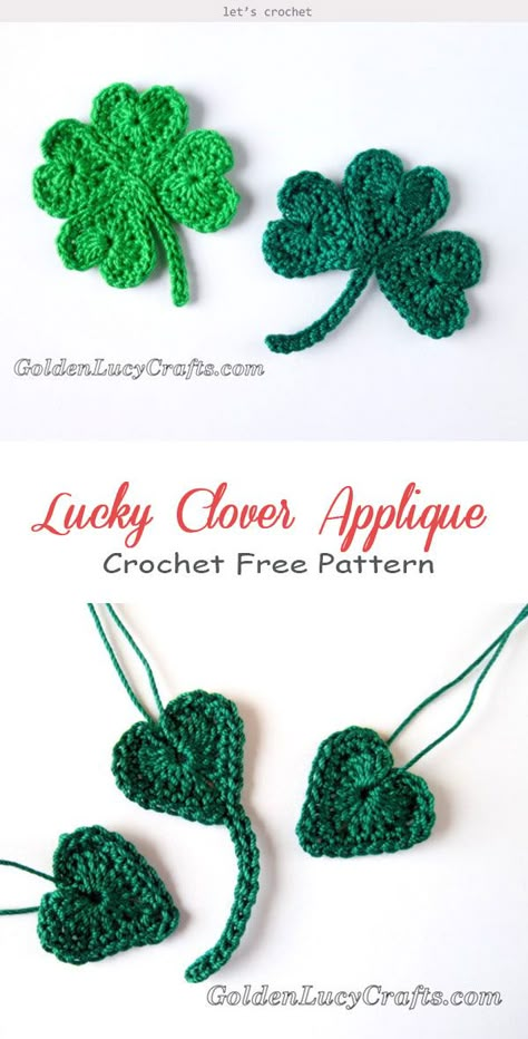 Crochet Shamrock, Crochet Flower Hat, Crochet Appliqué, Crochet Toys Free Patterns, Crochet Toys Free, Crochet Appliques, Crochet Scarf Pattern Free, Confection Au Crochet, Crochet Leaves