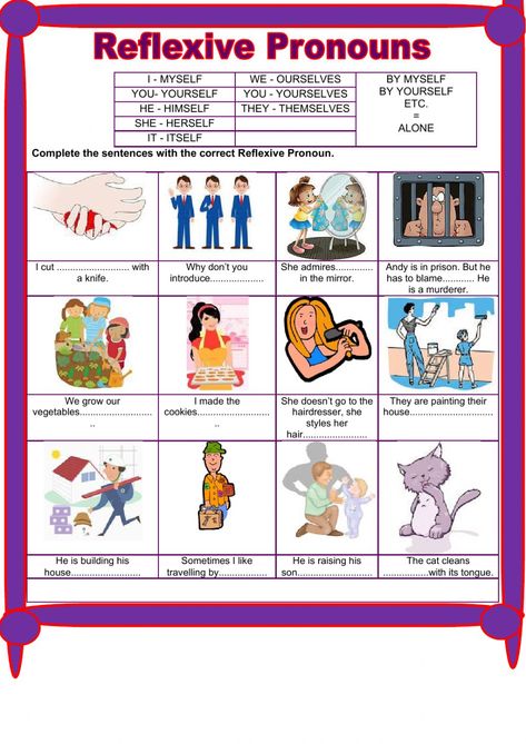 Reflective Pronouns Worksheet, Reflexive Pronouns Activities, Reflexive Pronouns Worksheet, Reflexive Pronouns, Pronouns Worksheet, Pronoun Activities, Esl Materials, Esl Grammar, English Activities For Kids