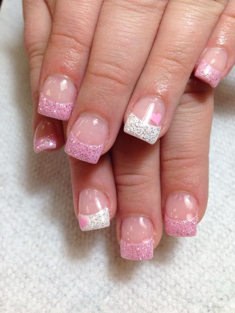 Simple Valentines Day Nails Short Square, Valentines French Tips, Short Square Valentines Nails, French Manicure Nail Designs, Valentines Nail Art Designs, Pink Tip Nails, Solar Nails, Valentines Nail, Sunflower Nails