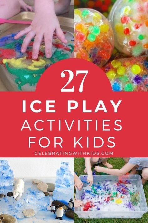 Ice Play Ideas, Ice Activity Preschool, Winter Ice Activities For Kids, Cold Sensory Play, Ice And Water Activities Preschool, Sensory Ice Play, Ice Cube Tray Activities For Kids, Frozen Animals In Ice Activity, Ice Cube Sensory Play