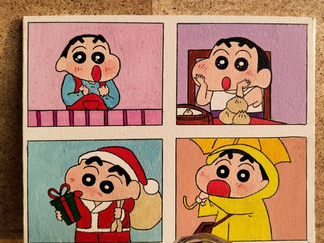 Shinchan Cute Drawing Easy, Shinchan Art Drawing, Shinchan Canvas Painting, Shinchan Collage, Cartoon Collage Drawings, Shinchan Drawing Sketch, Shinchan Cute Drawing, Shinchan Doodle Art, Shinchan Drawing Easy