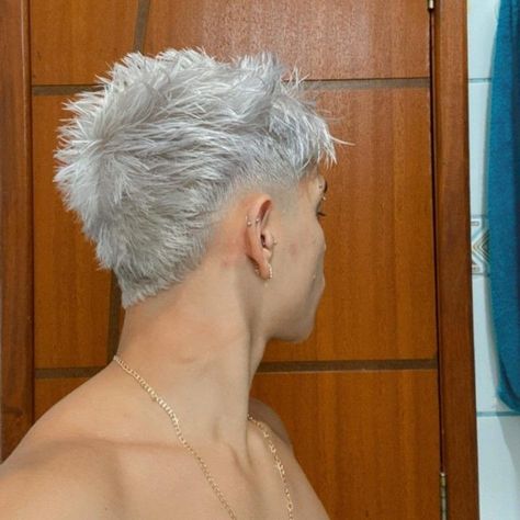 Silver Mullet Hair, Men’s Silver Hair, Silver Mens Hair, Men’s Straight Hair Cuts, Platinum Blonde Mullet, Men’s Dyed Hair, Silver Hair Dye Men, Men White Hair, Hair Dye Men