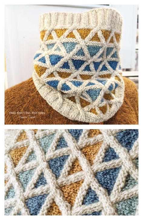 Expo 67 Geometric Cowl Free Knitting Pattern Cowl Knitting Patterns Free, Neck Warmer Knitting Pattern, Outlander Knits, Geometric Knitting Pattern, Knitting Cowl, 3d Knitting, Knit Cowl Pattern Free, Outlander Knitting, Expo 67