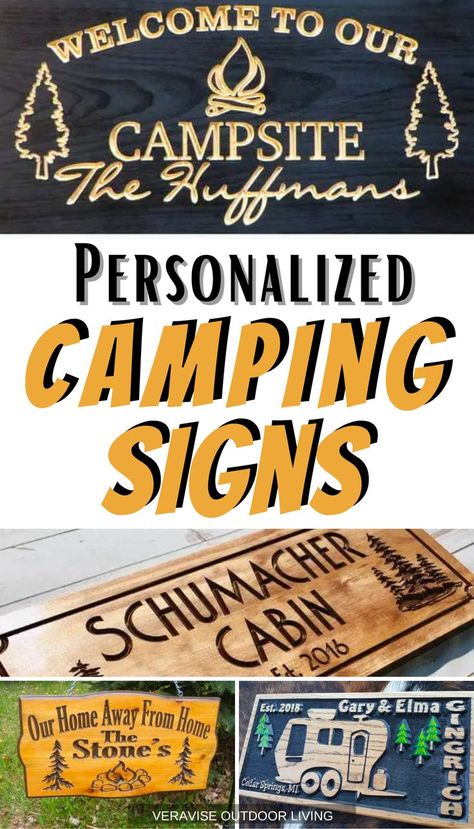 Unique Personalized Camping Signs that are custom-made for you and your campers • Custom camping signs: wooden, metal, w/ stand Camping Signs Diy, Funny Camping Signs, Camping Signs Personalized, Happy Camper Sign, Campsite Signs, Signs To Make, Camper Signs, Cabin Signs, Site Sign