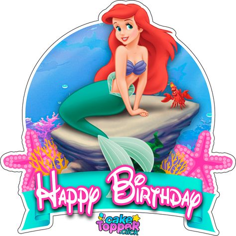 Mermaid Cake Topper Printable Free, Mermaid Cake Topper Printable, Little Mermaid Cake Topper Printable, Mermaid Topper, Happy Birthday Mermaid, Ariel Cake Toppers, Little Mermaid Decorations, Little Mermaid Cake Topper, Mermaid Happy Birthday