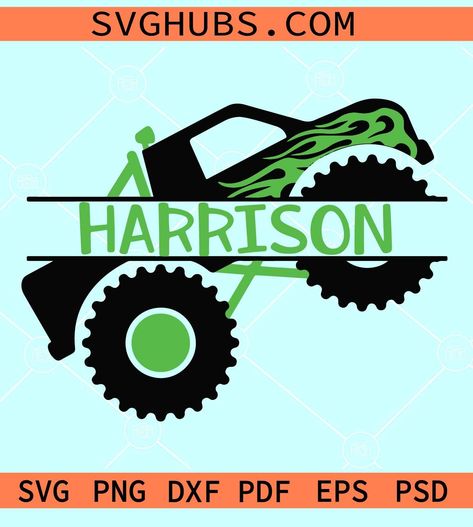 Monster Truck name frame SVG, truck split name frame svg, Monster Truck Svg, Kids Birthday Svg, Monster Truck svg Monster Truck Svg, Truck Yeah, Monster Truck Birthday, Truck Shirts, Name Frame, Svg Kids, Monster Jam, Birthday Svg, Monster Truck