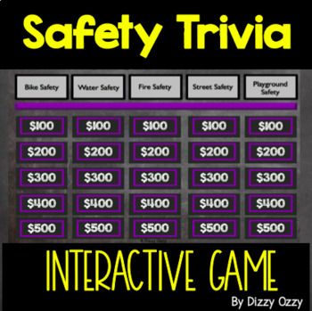 Safety Trivia Interactive GameThis interactive Safety Trivia Game is designed to help students reflect on a variety of safety areas including fire safety, bike safety, water safety, street safety, and playground safety. Play this game as a class, or in small groups. It includes 25 questions and 5 final questions. It is sure to get your students engaged and thinking fast!***You must have PowerPoint on your computer in order for this game to work! Looking for great Health Units to enrich student l Health And Safety Games For Work, Safety Games For Workplace, Safety Games For Kids, Fire Safety Games, Safety Town, Street Safety, Safety Games, Safety Crafts, Diy Safety