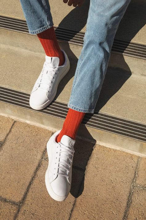 A man wearing sustainable sneakers from Tom's. Sustainable Sneakers, Recycle Plastic Bottles, Leather Working, A Man, High Tops, Adidas Sneakers, Sustainability, Step By Step, Adidas