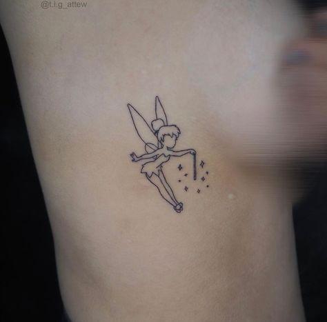 Tiny Tinker Bell Tattoo, Mini Tinkerbell Tattoo, Small Tinker Bell Tattoo, Small Tinkerbell Tattoo Ideas, Tinkerbell Tattoo Small Outline, Tinker Bell Tattoos For Women, Tiny Tinkerbell Tattoo, Princess Tattoos For Women, Random Tattoos Women