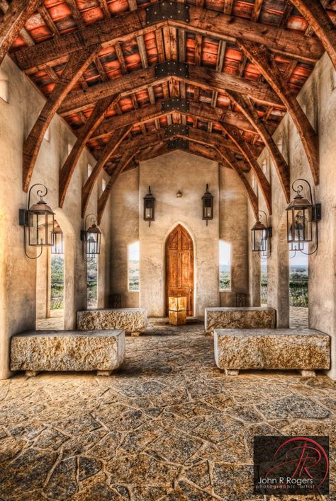 The inside of the chapel is just as beautiful as the outside. That Old World feel is the absolute perfect atmosphere for a wedding ceremony. Small Chapels, Beautiful Chapels, Chapel Dulcinea, Open Air Chapel, Chapel In The Woods, Glass Chapel, Tuscan Inspired, Beautiful Churches, Wedding Chapel