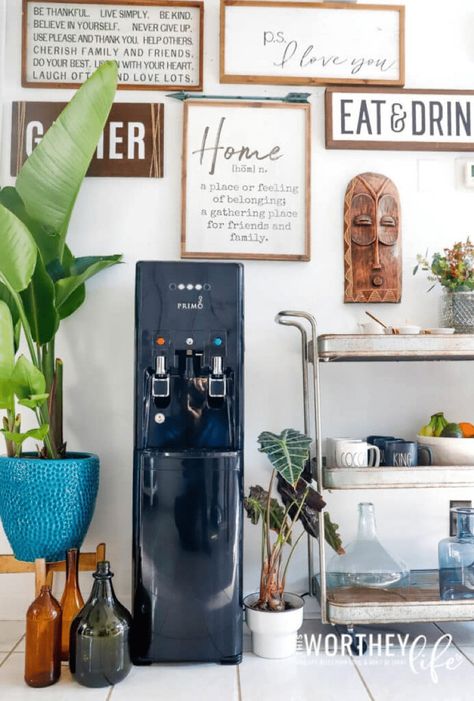 Primo Water Dispenser Review Cute Water Dispenser, Water Dispenser Ideas Kitchens, Primo Water Dispenser, Water Dispenser Design, Dispenser Design, Water Station, Reusable Coffee Filter, Gallon Water Bottle, Water Dispensers