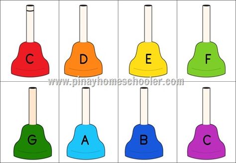 The Pinay Homeschooler: FREE Musical Hand Bell Cards Hand Bell Songs, Hand Bell Music, Music Activities For Kids, Kindergarten Music, Rainbow Music, Music Lessons For Kids, Boomwhackers, Preschool Music, Primary Music