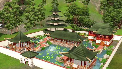 Mod The Sims - Xiang Dao - Chinese garden (No CC) Chinese House Design, Chinese Courtyard, Chinese House, Ancient Houses, Garden Pavilion, House Games, Chinese Garden, Chinese Architecture, Courtyard Garden