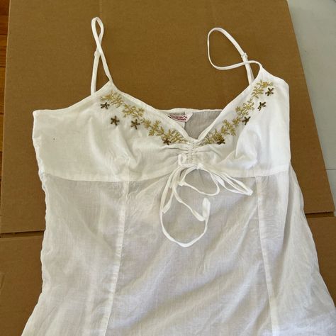 Authentic Hollister Cotton Sequin Tank Cami Tank. New With Tag. Size Small. Very Rare. I Purchased This In The Early To Mid 2000s, Y2k Era. It Has Never Been Worn. I Just Found A Lot Of My Old Vintage Hollister And Abercrombie Items From That Era In My Storage Unit, Check Out My Other Listings If You're Interested In Brand New With Tag Unworn Vintage Hollister And Abercrombie From The 2000s. They Were Purchased From 2001-2007 Mostly. New With Tag. Cmbyn Clothes, Embroidered Tank, White Camisole, Vintage Hollister, Vintage Cami Top, Vintage Cami, 2000s Tops, Babydoll Tank Top, Sequin Tank