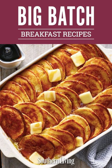 If you’re looking for a big-batch way to serve pancakes, this recipe will be your new go-to. You can also make it in advance to ease the morning-of breakfast prep. #breakfastrecipesforacrowd #breakfastrecipes #bestbreakfastrecipes #brunch #southernliving Easy Brunch Food For A Crowd, Brunch Large Group, Brunch Buffet Recipes, Best Brunch Ideas For A Crowd, Breakfast Menu For A Crowd, Breakfast For Dinner For A Crowd, Breakfast For A Party, Easy Breakfast Foods For A Crowd, Savory Breakfast Make Ahead