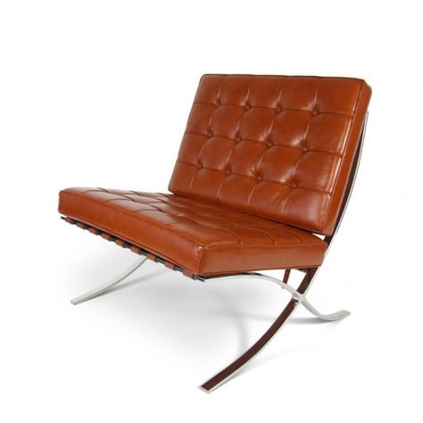 Barcelona Chair remake.  I dont think it is real leather. Its shiny. It looks like plastic. https://www.1stdibs.com/furniture/seating/chairs/barcelona-chairs-saddle-leather-mies-van-der-rohe-knoll-international/id-f_1456402/ Ghost Chairs, Yellow Cushions, Dining Benches, Barcelona Chair, Furniture Design Modern, Stylish Furniture, Interior Furniture, Leather Chair, Better Homes