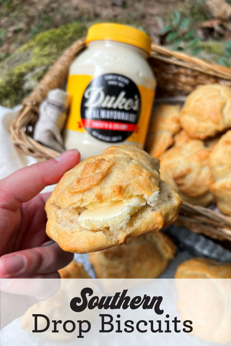 Flour. Water. Mayo. That's all you need to put these delicious biscuits on the table. Duke Mayo Biscuits, Mayo Biscuits, Butter Drop Biscuits, Dukes Mayo, Vacation Breakfast, Easy Drop Biscuits, Easy Biscuit Recipe, Homemade Bread Recipes Easy, Biscuit Bread