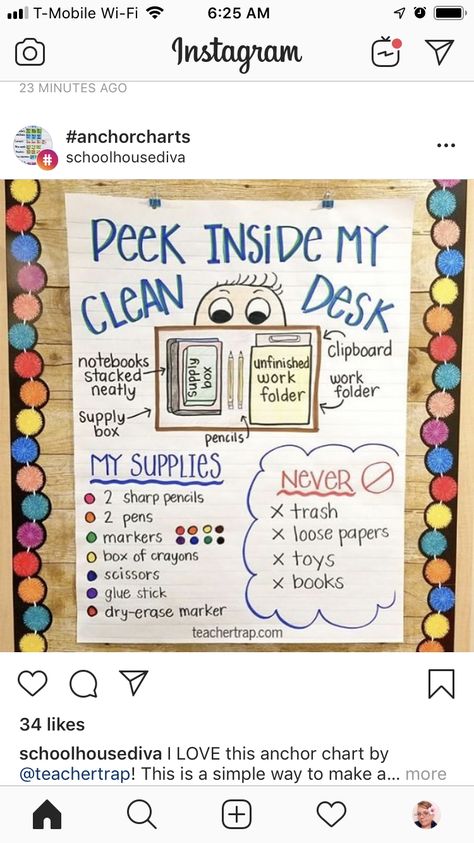 Desk Anchor Chart, Work Folders, Sharp Pencils, Clean Desk, Pencil Box, Class Decoration, Anchor Chart, Pencil Boxes, Future Classroom