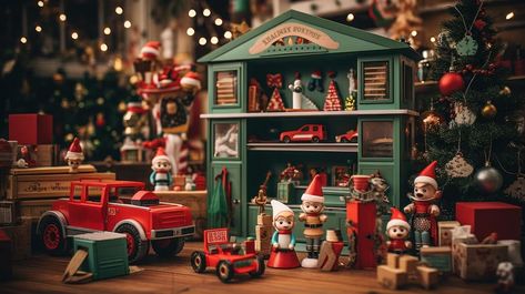 Premium AI Image | Santa's workshop Red and green toys presents and elves Elves Workshop, Santa Elves, Santa's Workshop, Green Toys, Santa's Elves, Premium Photo, 1 Million, Red Green, Stock Photos