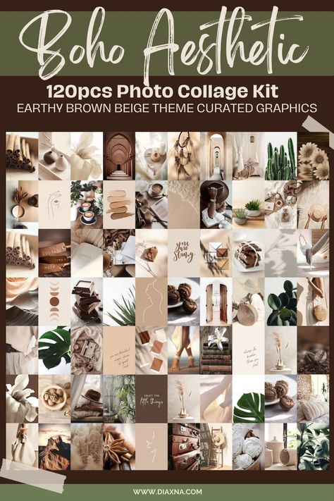 Transform Your Space with a Boho Aesthetic: Brown Beige Theme 120 Piece Collage Photo Kit Set by GateOfDesign — DIAxNA