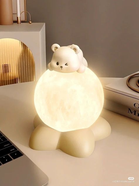 Bear Night Light, Compact Table, Dream Bedroom Inspiration, Cute Night Lights, Aesthetic Objects, Easy Diy Room Decor, Tanah Liat, Peaceful Sleep, Cute Bedroom Decor